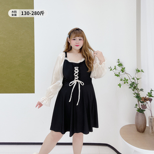 抽绳显瘦拼接减龄游泳装 300斤甜美风温泉连体泳衣胖莹莹大码 女装