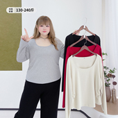 显瘦T恤衫 小心机褶皱收腰打底衫 秋装 百搭修身 胖仙女莹莹大码 女装