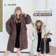 300斤中长款 连帽保暖羽绒服 韩系冬季 加厚飘带外套胖莹莹大码 女装