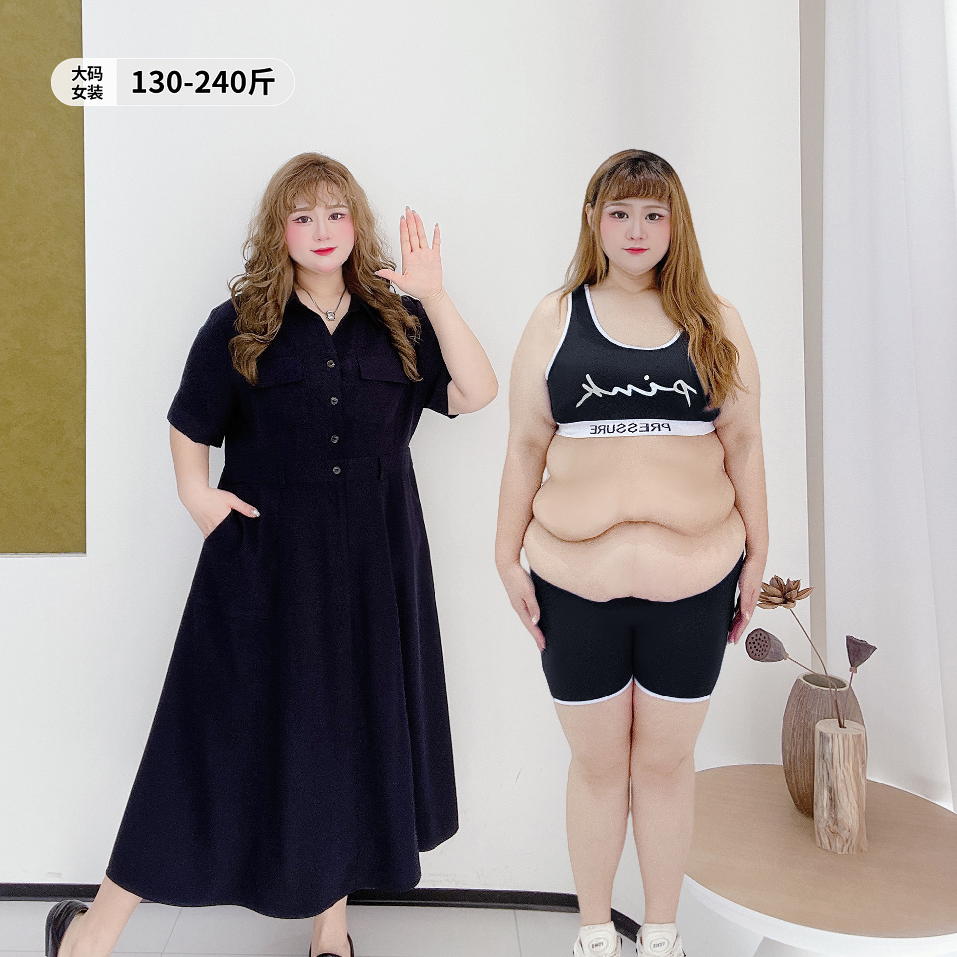 复古休闲口袋工装风长裙胖莹莹大码女装夏季不撞款哺乳短袖连衣裙