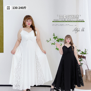 夏季 女装 拼接蕾丝气质过膝长裙 显瘦吊带连衣裙胖莹莹大码 2026新款