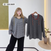 春季 女装 休闲风条纹百搭显瘦连帽T恤 胖莹莹大码 泽西风套头针织衫