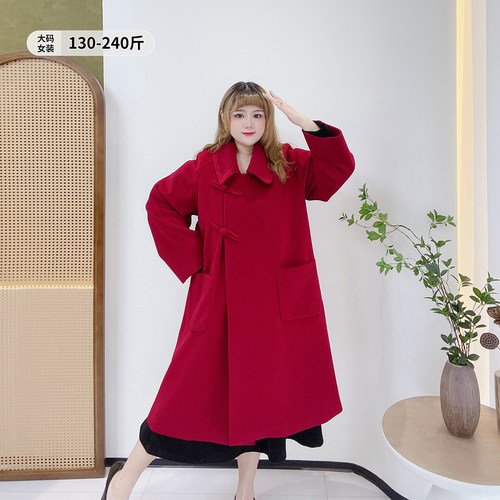 毛呢外套红色喜庆宽松遮肉保暖