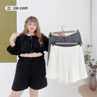 短裤 韩系显瘦百搭高腰五分阔腿裤 夏通勤黑色西装 女装 子胖莹莹大码