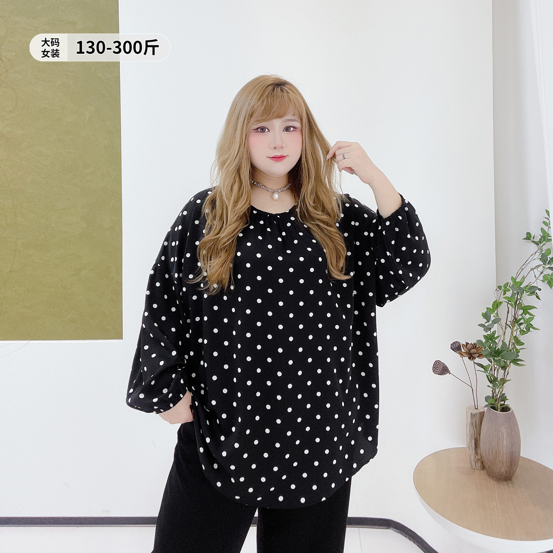 韩系减龄风气质遮肉系带波点衬衫