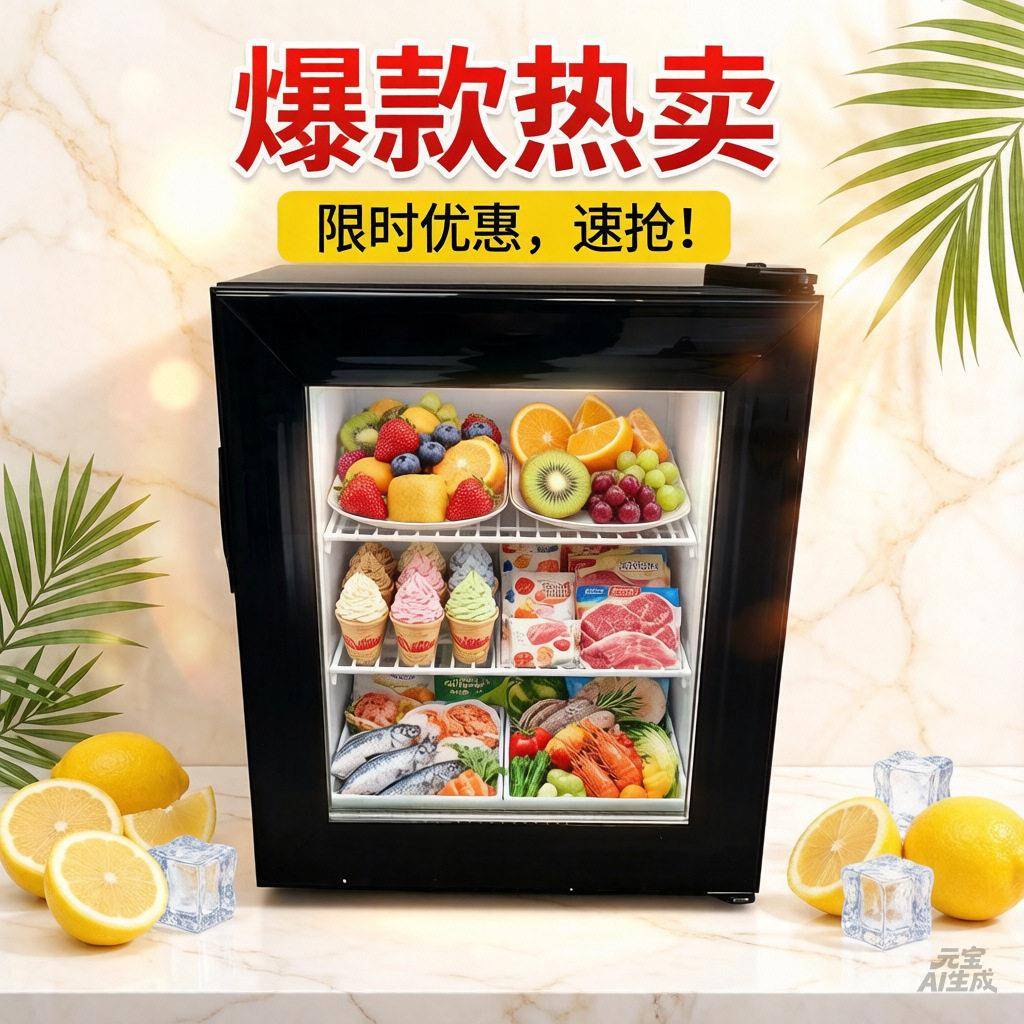 工厂直销21L冰激凌迷你冷冻冰柜冰箱玻璃门展示冰箱商用冷冻-25℃