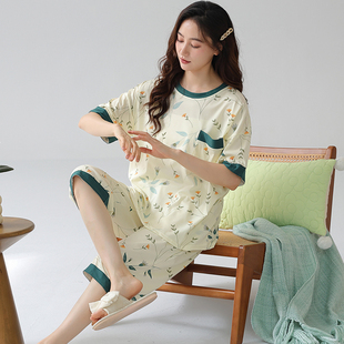 宽松睡衣家居服240斤5XL6XL 胖mm特大码 220斤女夏季 纯棉短袖 七分裤
