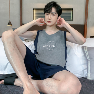 背心睡衣男款夏季特大码纯棉短袖套装200斤5XL250斤6XL宽松家居服