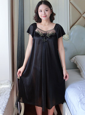 超大码加肥5XXXXXL号女士200斤以上睡裙夏季短袖睡衣冰丝裙子6XL
