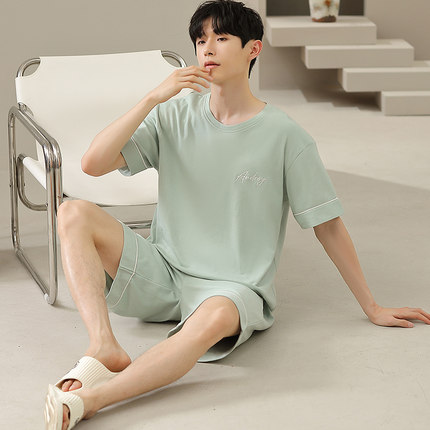 莫代尔冰感睡衣男大码夏季短袖家居服套装加肥加大230斤250斤6XL