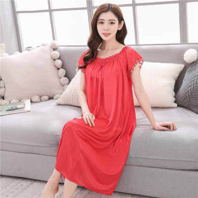 睡裙女夏短袖冰丝大码孕妇200斤中长款胖mm睡衣裙XXXXXXL220斤6XL