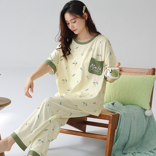 220斤240斤5XL6XL 睡衣女夏季 短袖 长裤 纯棉家居服女夏天宽松特大码