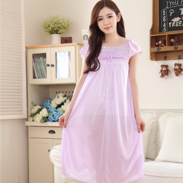 夏季短袖冰丝睡裙女士性感花边宽松家居服连衣裙200斤丝绸睡衣群