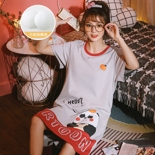 140夏季纯棉睡裙带胸垫中裙145-150cm小矮个子睡衣免穿文胸155S码