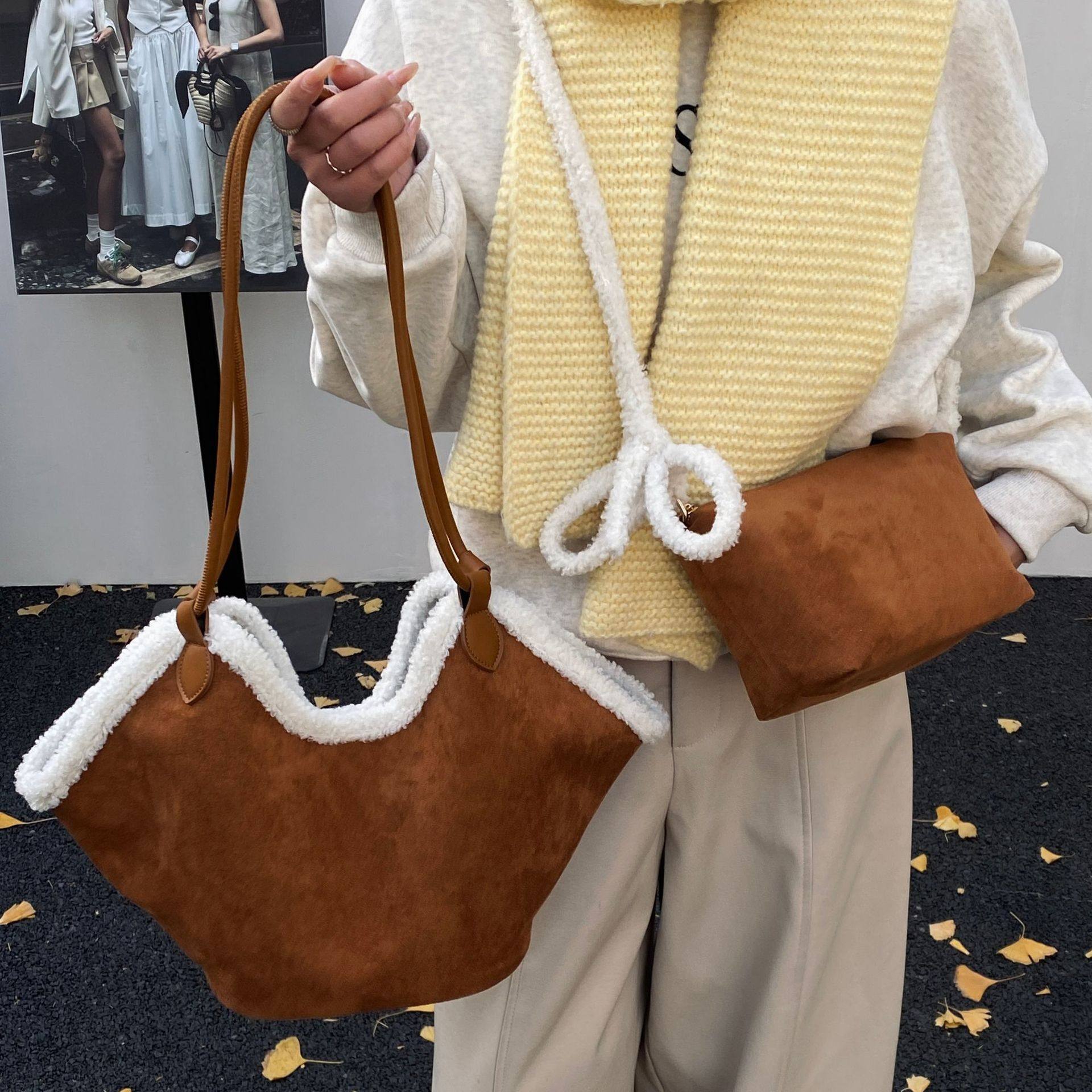 复古秋冬毛女包皮高级感时