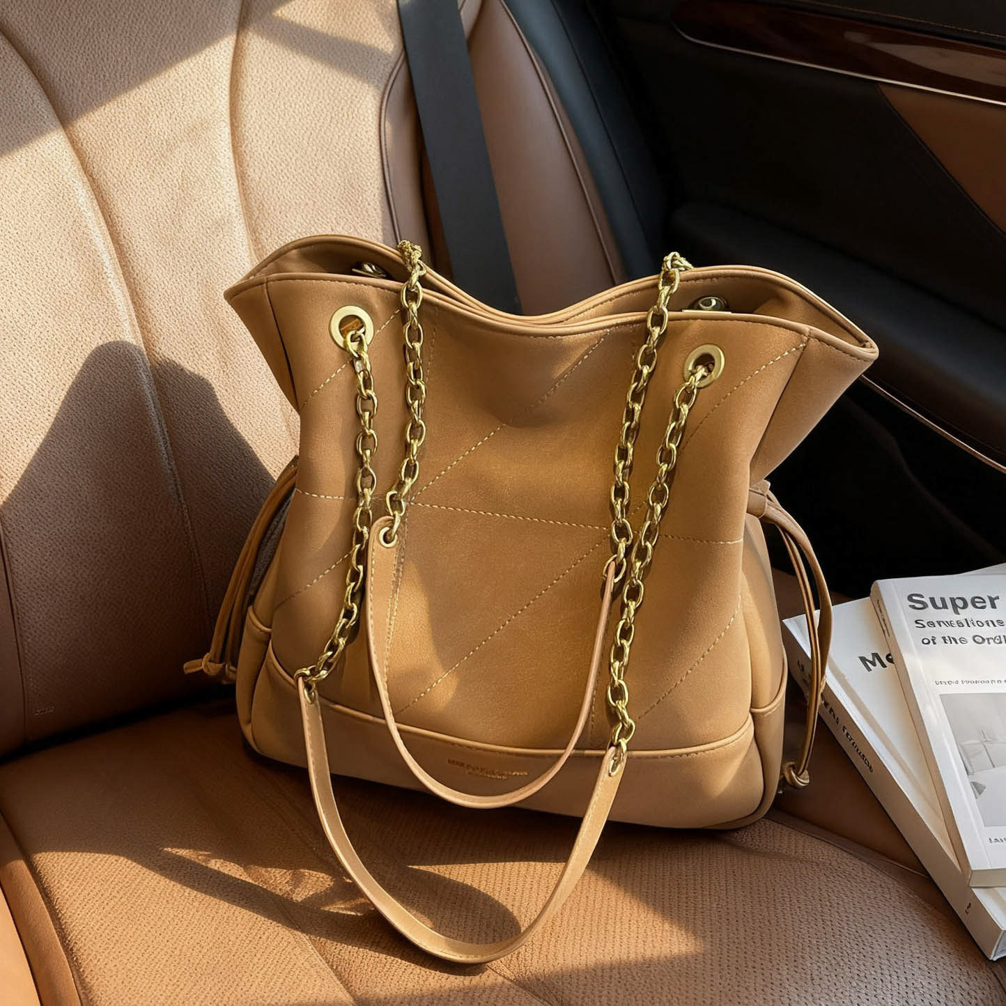 大容量复古水桶包包女2025秋冬新款小众通勤单肩包时尚链条手提包,箱包皮具/热销女包/男包,腋下包,淘宝优惠券,粉丝福利购,淘宝优惠卷