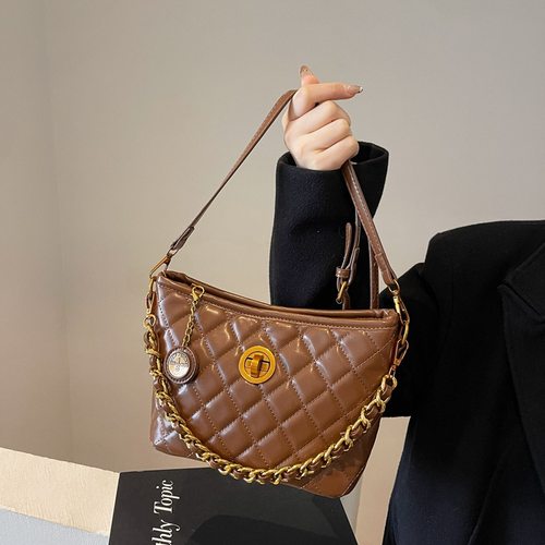 复古菱格链条腋下包女2026