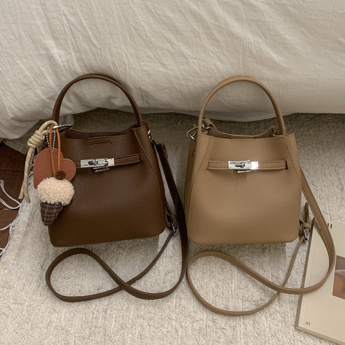 高级感轻奢荔枝纹手提小包包女2025新款软皮水桶包百搭通勤斜挎包,箱包皮具/热销女包/男包,单肩包,淘宝优惠券,粉丝福利购,淘宝优惠卷