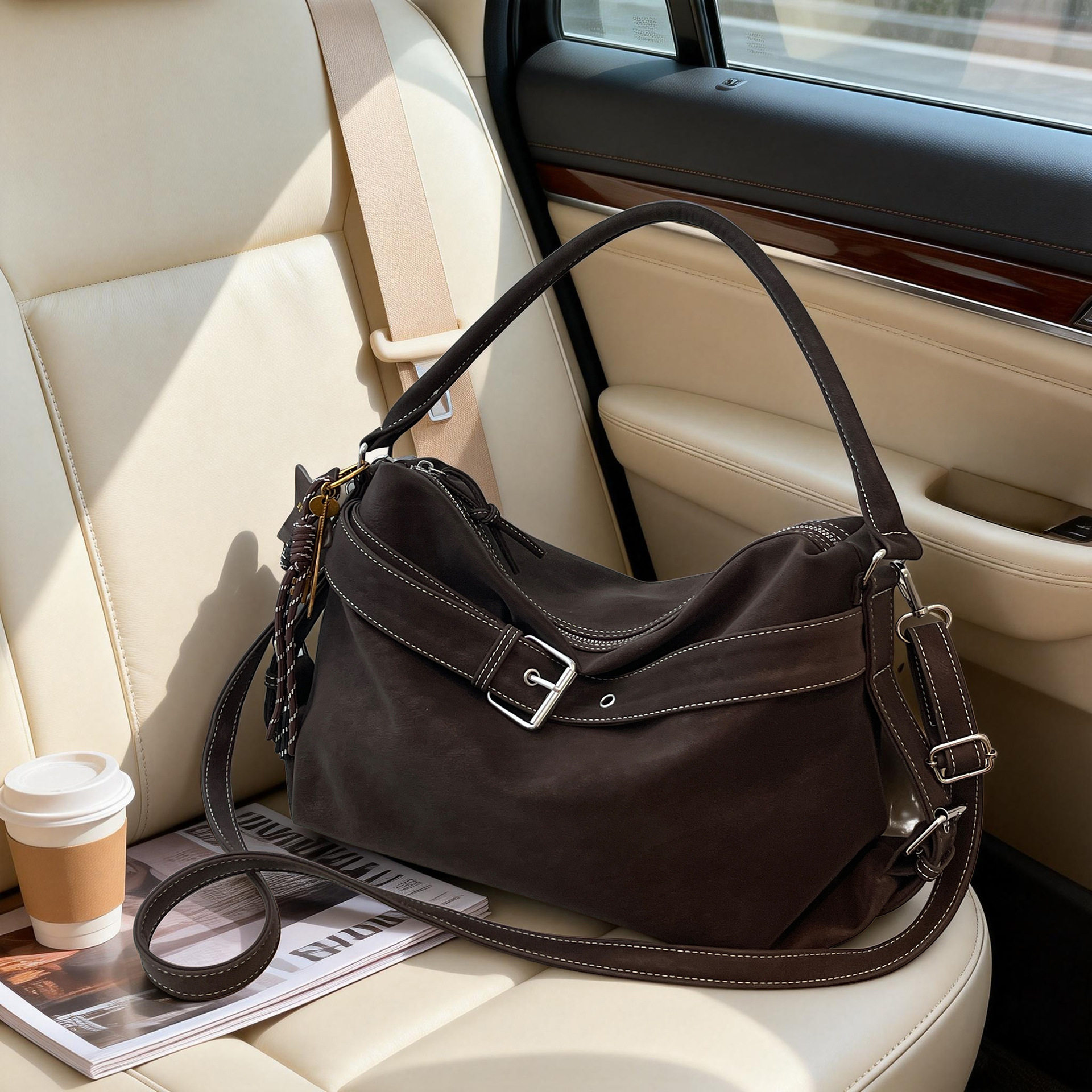 美拉德风机车包女2026新款大容量单肩斜挎大包高级质感通勤托特包,箱包皮具/热销女包/男包,单肩包,淘宝优惠券,粉丝福利购,淘宝优惠卷