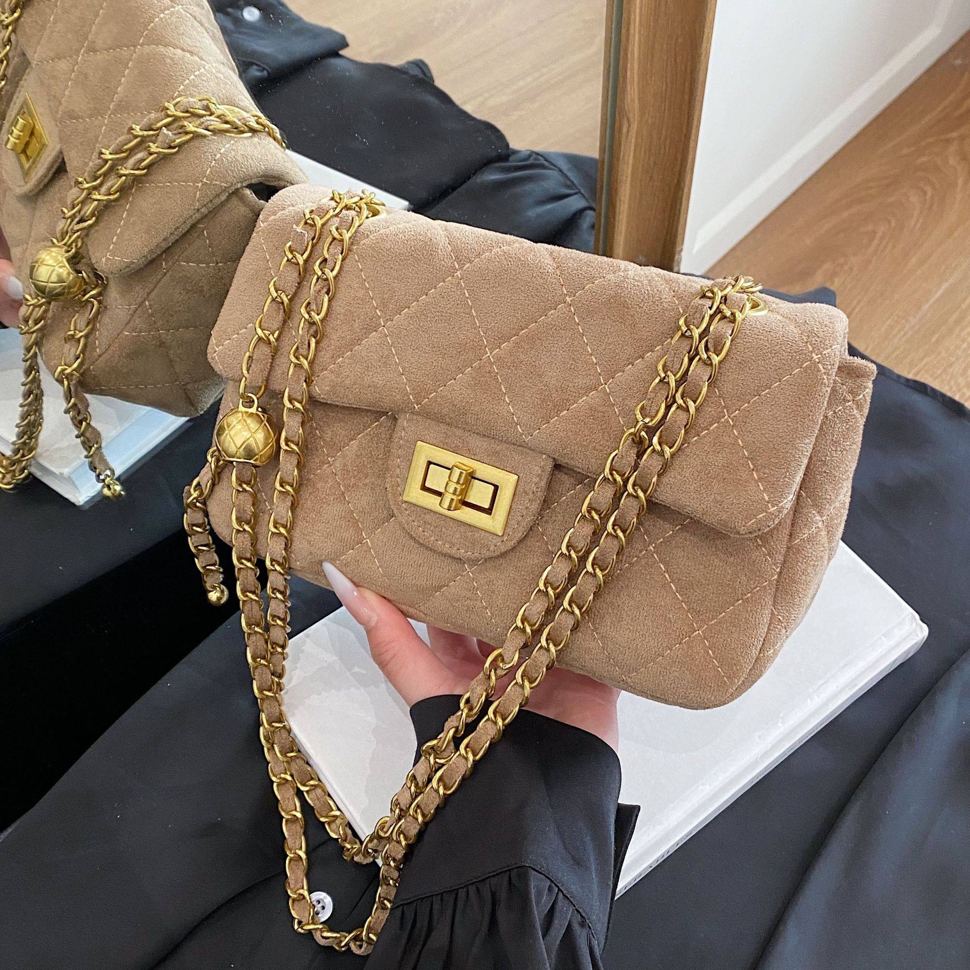 小香风菱格链条包女秋冬流行百搭麂皮绒斜挎包复古通勤单肩小方包,箱包皮具/热销女包/男包,单肩包,淘宝优惠券,粉丝福利购,淘宝优惠卷