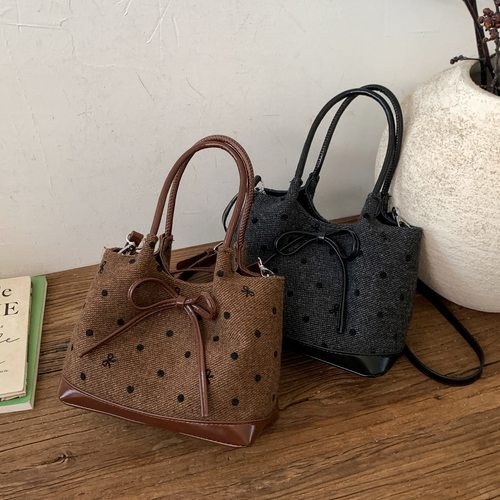 波点蝴蝶结手提包女式2025