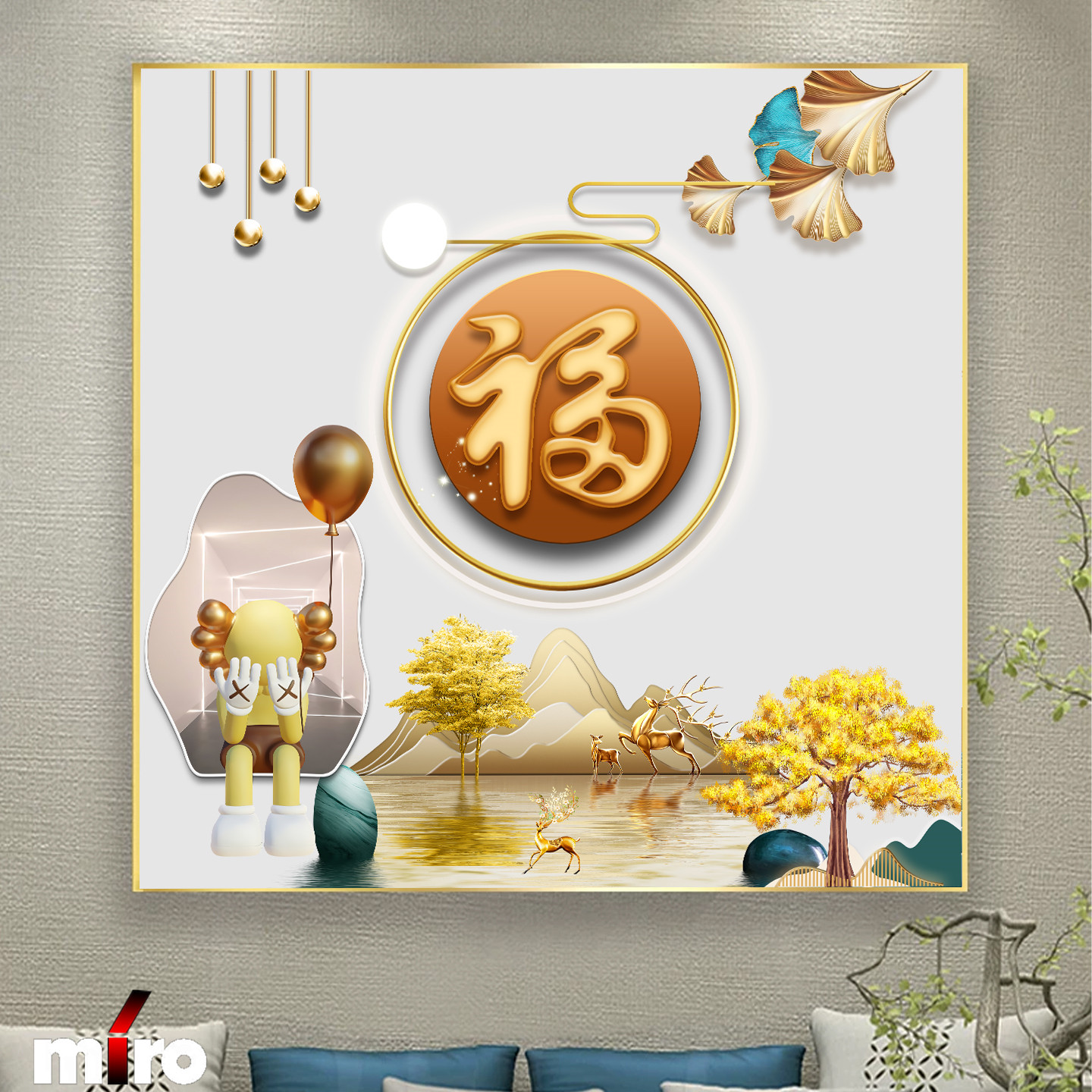 福字客厅装饰画正方形晶瓷挂画