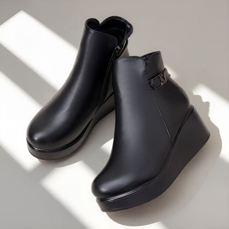 圆头侧拉链短靴女秋冬马丁靴
