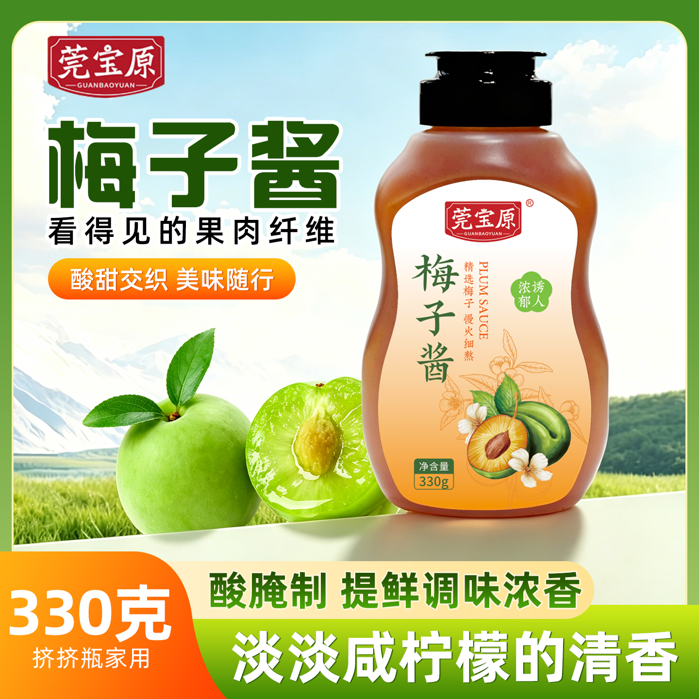 莞宝原梅子酱330克挤挤瓶家用广式潮式酸梅酱酸腌制提鲜调味浓香
