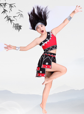 云南佤族女装甩发舞蹈服阿佤阿娃民族舞台服佤族傣族壮族演出服装