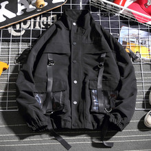 嘻哈服 飘带立领夹克男潮牌宽松情侣外套国潮街头加大码 hiphop工装