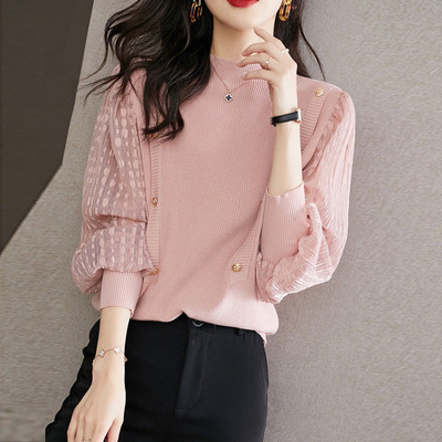 洋气减龄蕾丝拼接针织衫