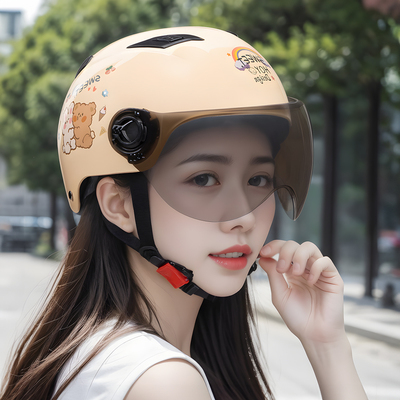 电动车头盔女哈雷夏季可爱卡通