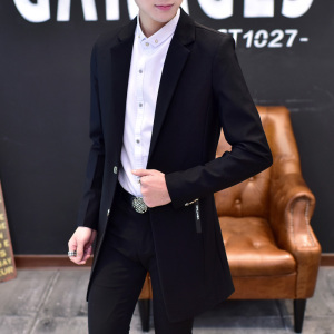 男士风衣中长款韩版休闲修身西服青年薄款外套发型师潮流帅气披风