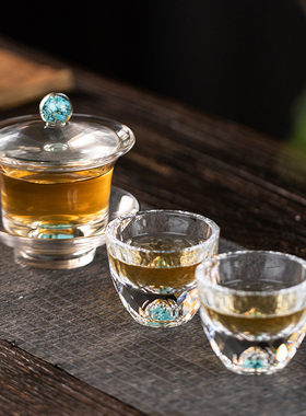 高颜值玻璃盖碗金箔公道杯家用花茶耐热茶杯送礼优选中式风格
