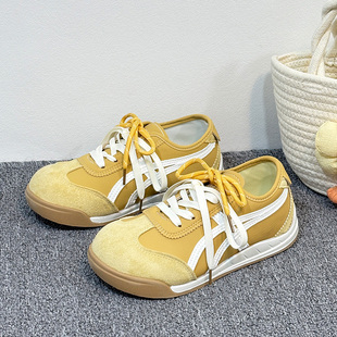 黄色德训鞋女内增高运动休闲鞋软底不累脚夏季薄款配裙子小白鞋女
