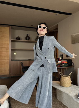 燃燃春上新小众极简重工肌理感双重褶阔腿高腰裙裤B15320