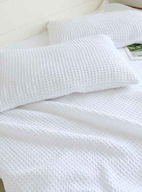 外贸剩余面料加工的纯棉蜂巢床单华夫格大床盖加厚可