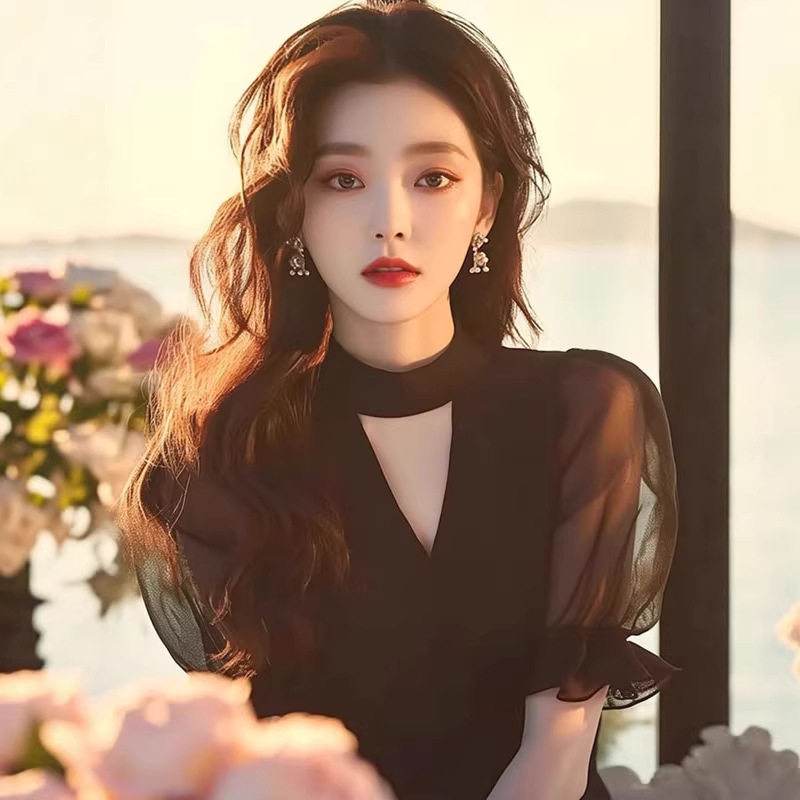 2026新款法式独特漂亮设计感小衫高级感复古黑色雪纺衬衫女上衣春