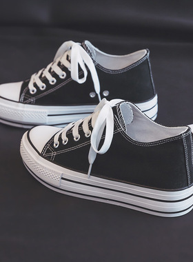 新款内增高5.5cm帆布鞋新款厚底女松糕鞋半托布鞋胶鞋学生鞋 JH09