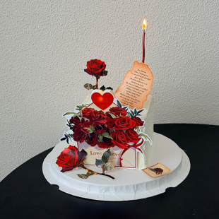 网红情人节快乐玫瑰花信封蛋糕装饰情侣表白爱心卡片蜡烛烘焙插件