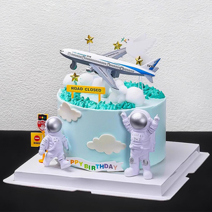 网红飞机蛋糕装饰摆件回力战斗机模型宇航员星星儿童生日烘焙插件