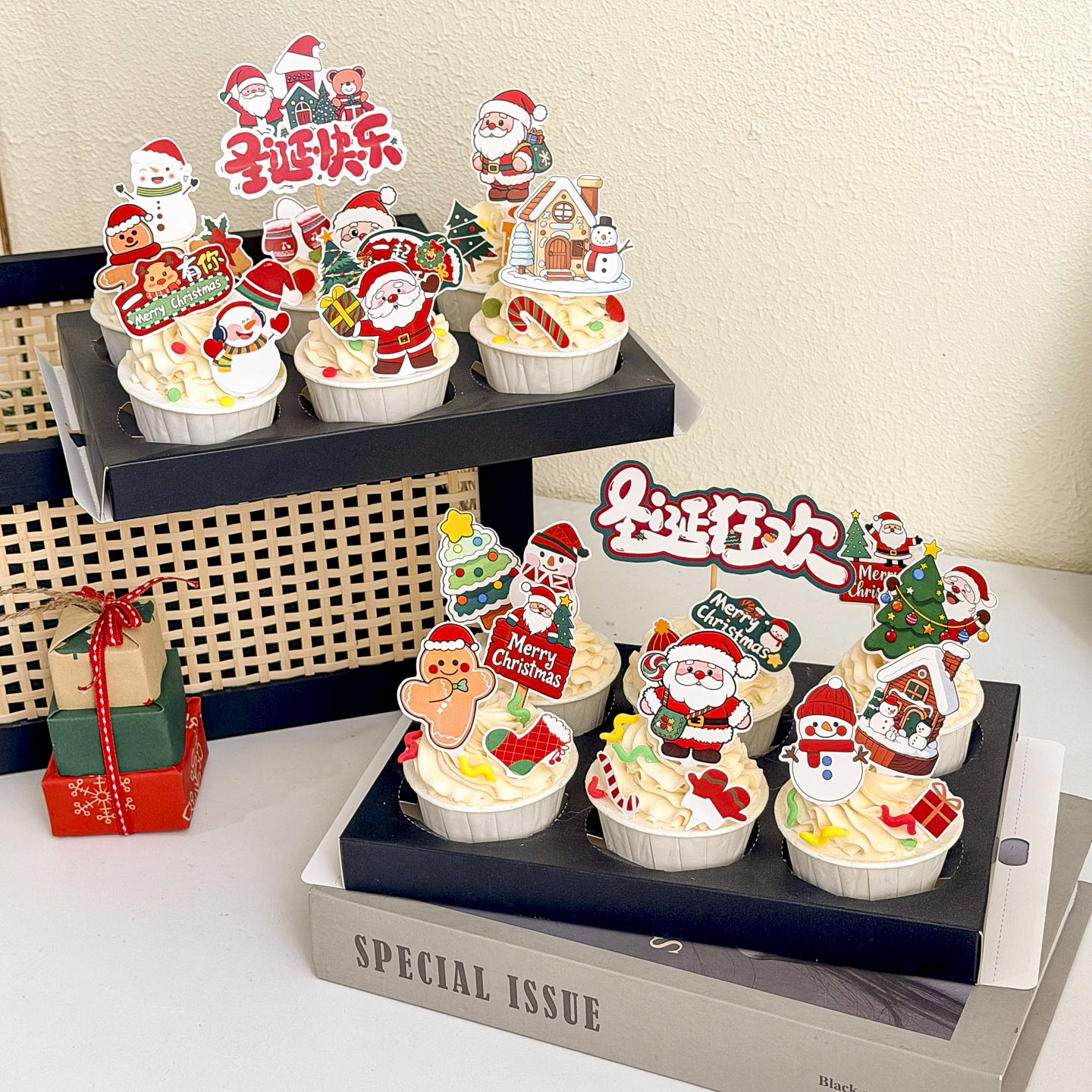 2025原创圣诞节快乐纸杯蛋糕装饰尖尖卡圣诞老人雪人麋鹿甜品插件,节庆用品/礼品,节日装扮用品,淘宝优惠券,粉丝福利购,淘宝优惠卷