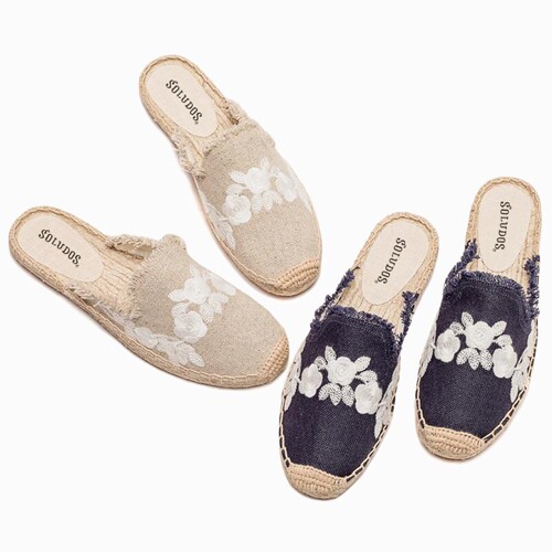 Soludos春夏草编渔夫鞋女凉拖鞋