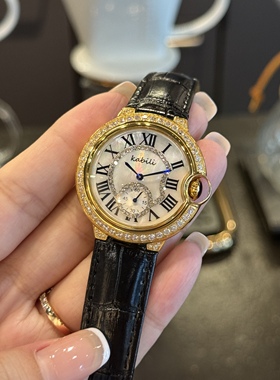 2026卡家新款女表气质轻奢镶钻气球手表女经典蓝针贝母盘小众真皮