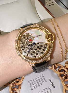 2025新款钻石猎豹女表奢华时尚真皮手表满天星网红手表女气质石英
