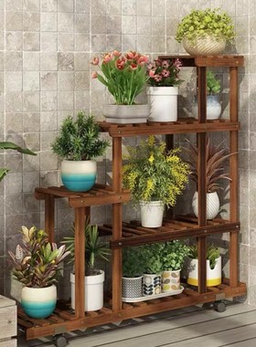多层阳台植物花架子室内客厅简约碳化木置物架多肉绿萝吊兰爬藤架