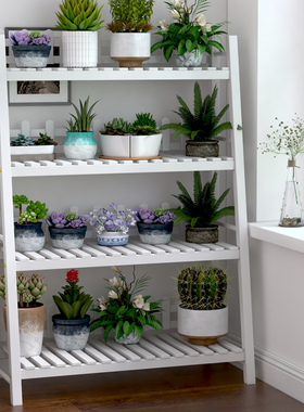 新款阳台实木质花架子客厅白色绿萝吊兰架特价落地省空间置物