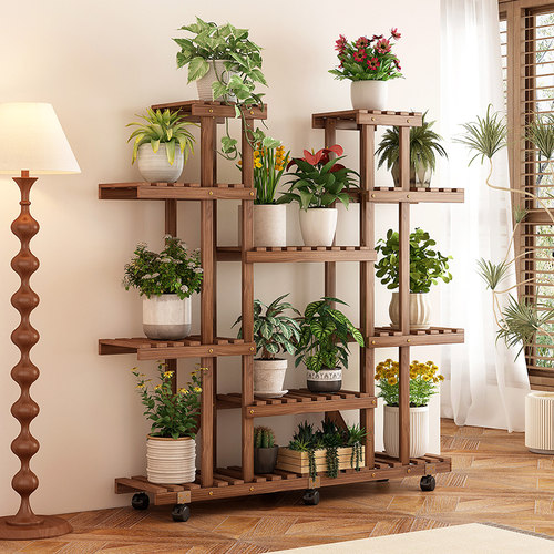 实木花架阳台防腐绿萝多肉花盆植物架子客厅落地可移动多层置物