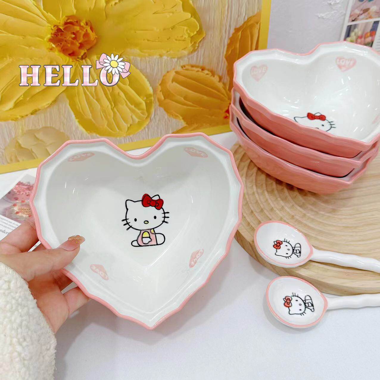 HelloKitty猫爱心碗网红釉下彩陶瓷餐具套餐盘子少女心宿舍学生KT