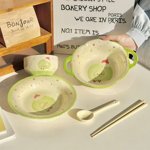 蛋糕卷卡通一人食碗盘套装可爱陶瓷饭碗大面碗餐具学生宿舍高颜值